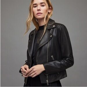 NEW All Saints Dalby Lamb Leather Biker Jacket Black Size 2